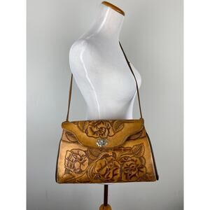 Vintage Hand Tooled Floral Leather Satchel